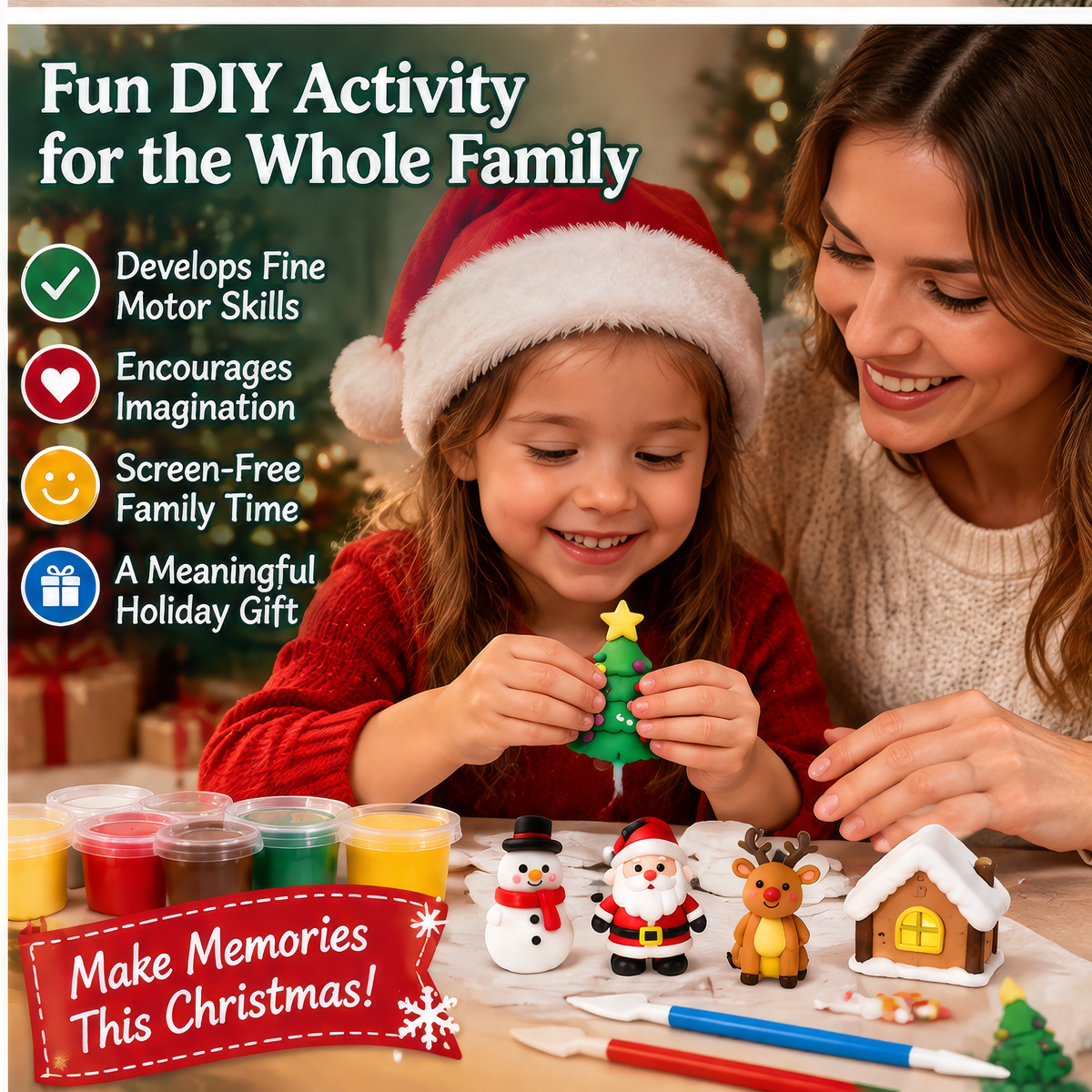FUNMODO® Christmas Air-Dry Clay Craft Kit with Snow Globe Display