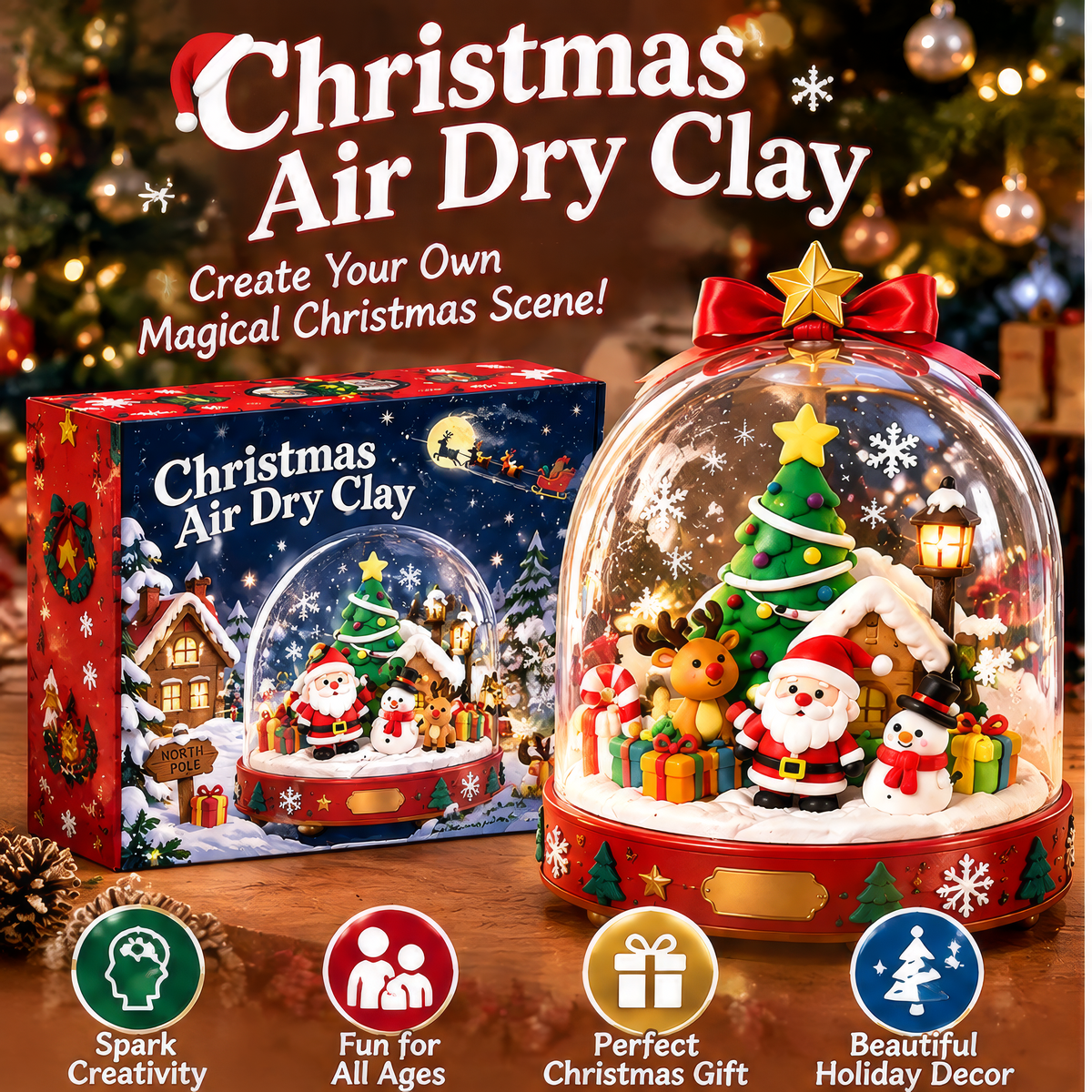 FUNMODO® Christmas Air-Dry Clay Craft Kit with Snow Globe Display