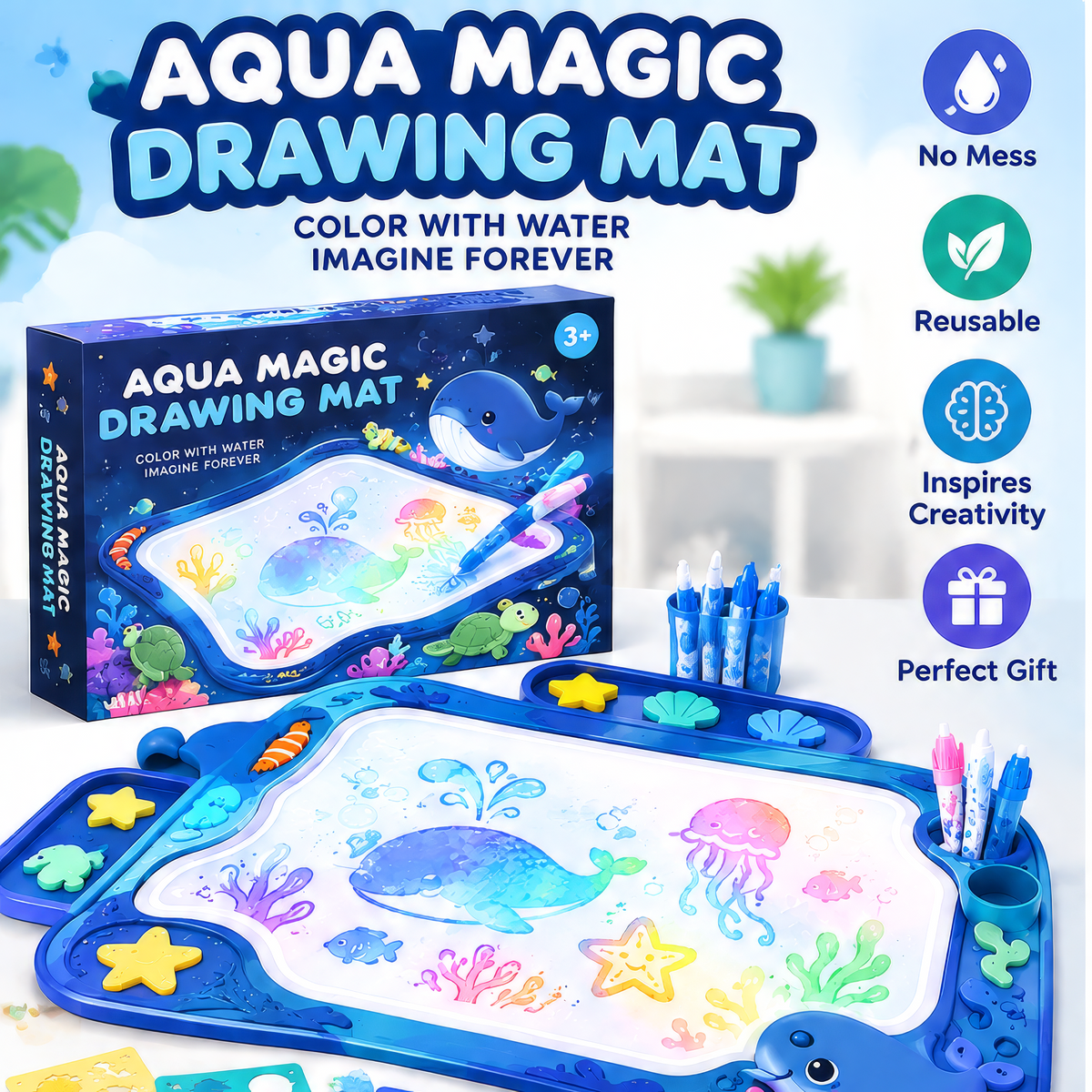 FUNMODO® Aqua Magic Reusable Water Drawing Mat for Kids