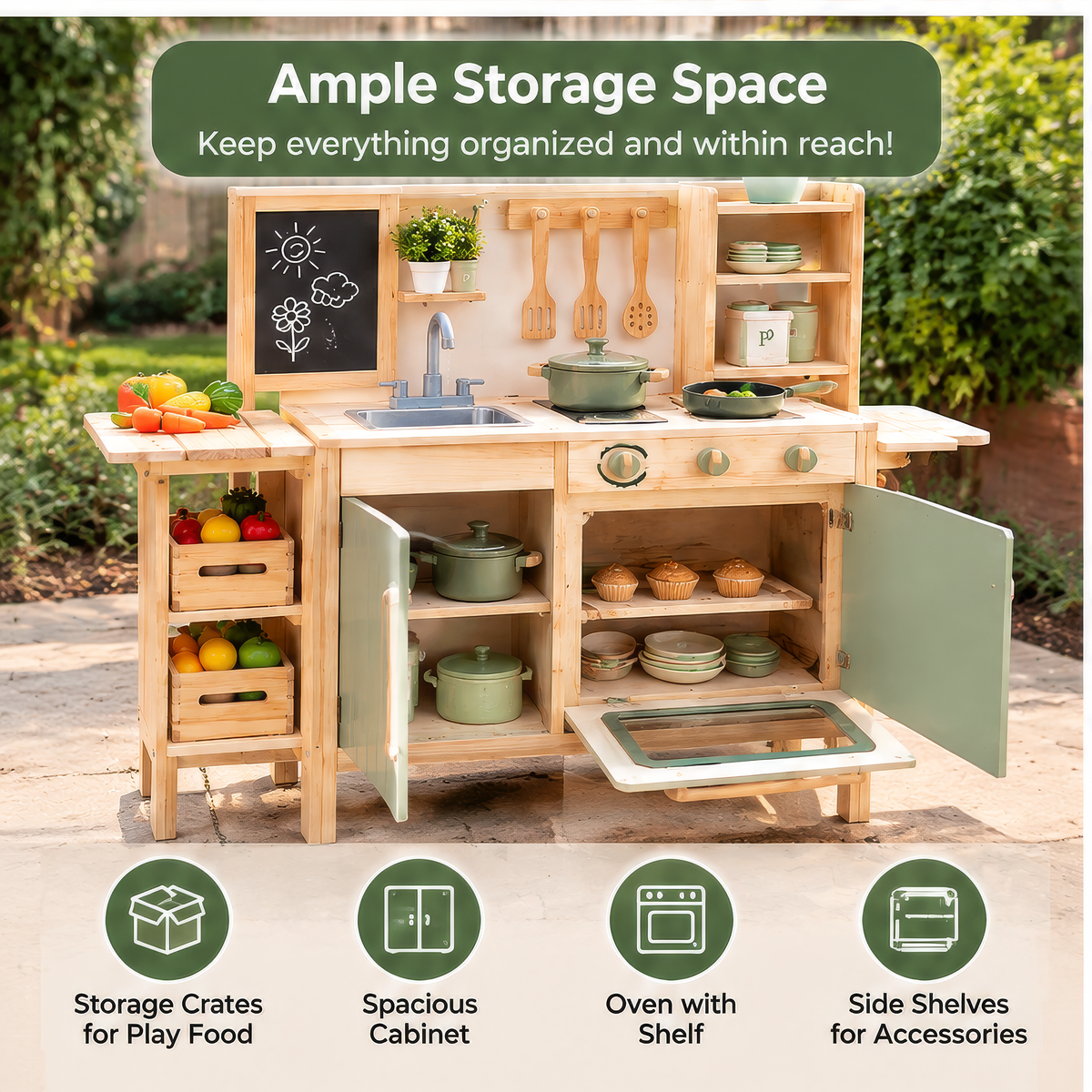FUNMODO® Wooden Pretend Play Kitchen Set for Kids