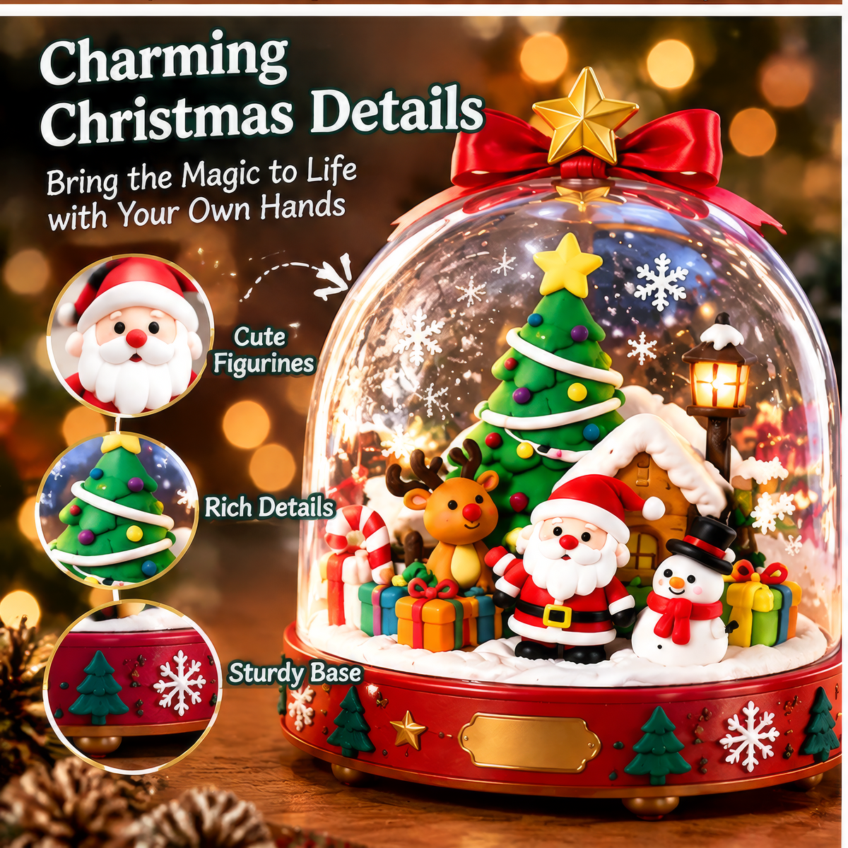FUNMODO® Christmas Air-Dry Clay Craft Kit with Snow Globe Display
