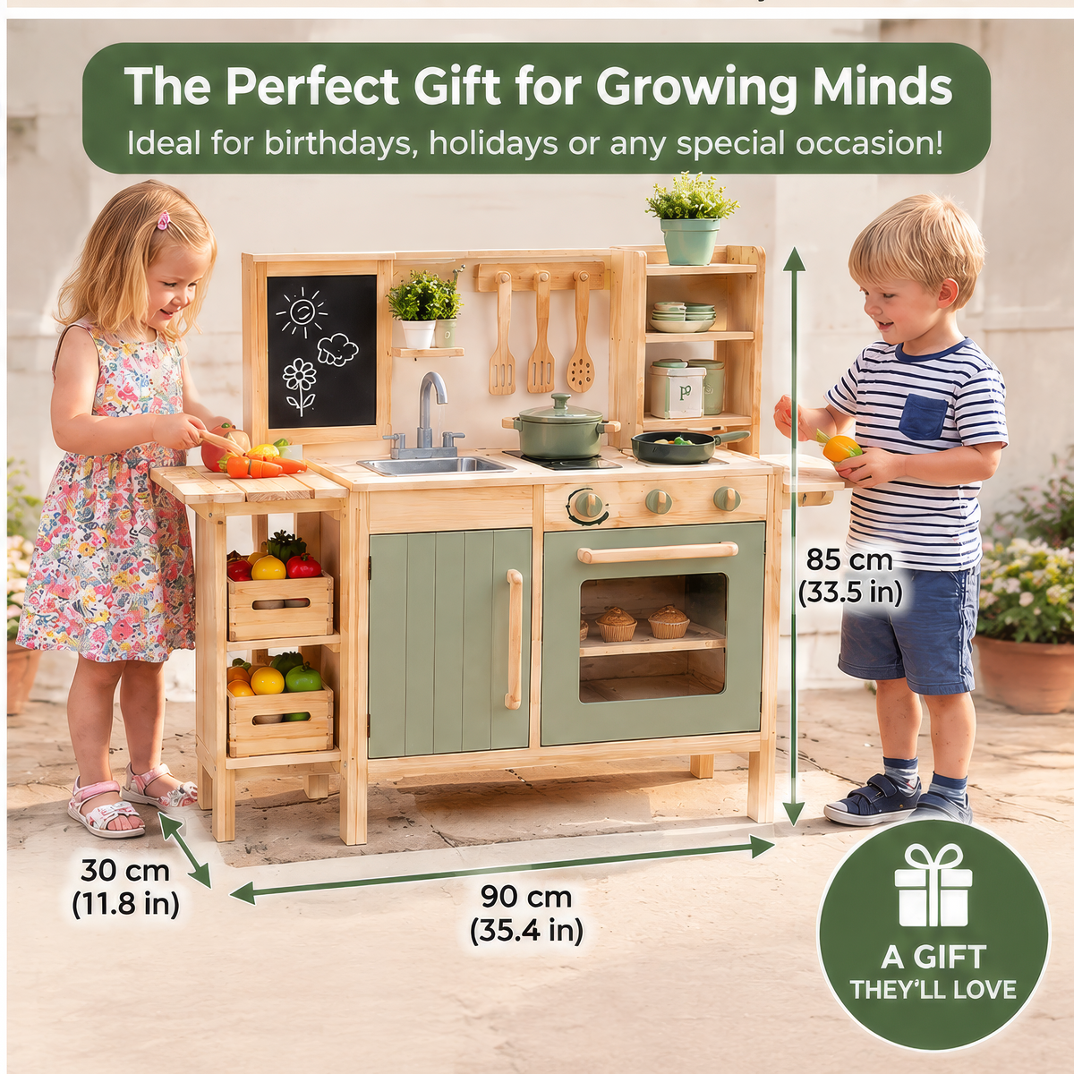 FUNMODO® Wooden Pretend Play Kitchen Set for Kids