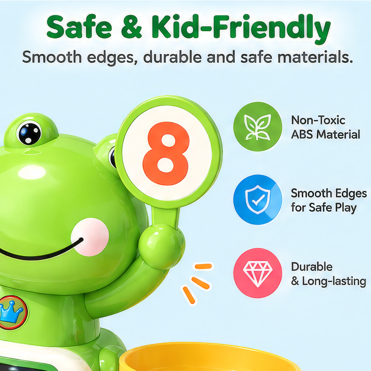 Math Balance toy teaching children to balance numbers and frog counters