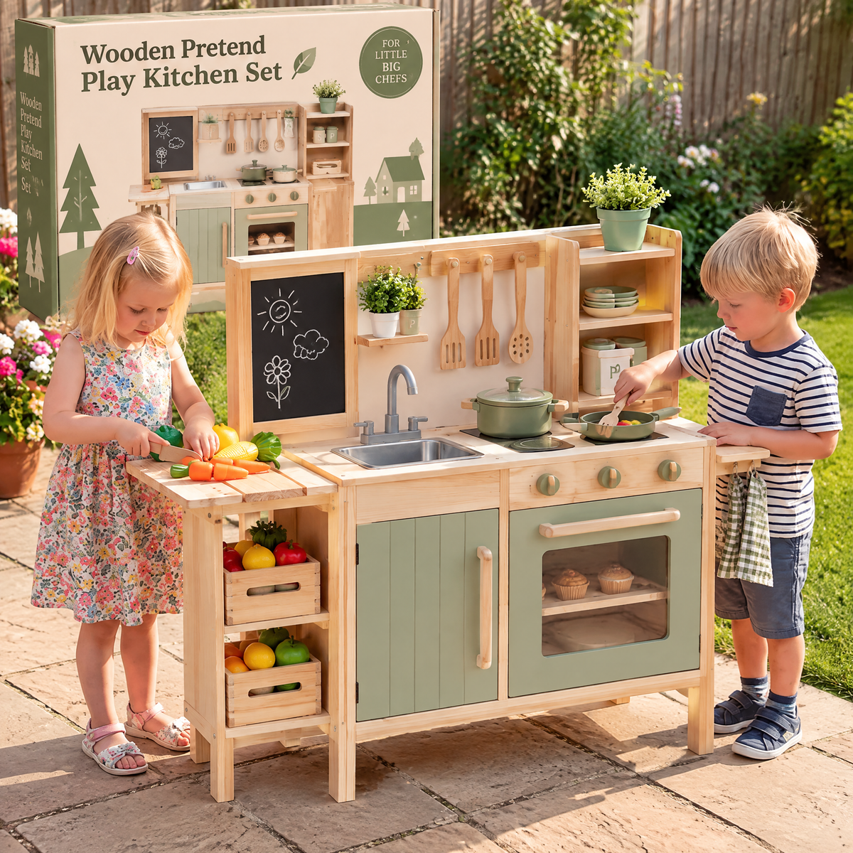 FUNMODO® Wooden Pretend Play Kitchen Set for Kids