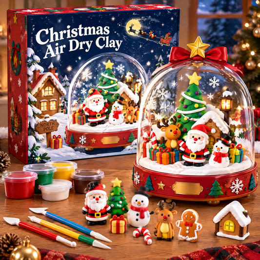 FUNMODO® Christmas Air-Dry Clay Craft Kit with Snow Globe Display